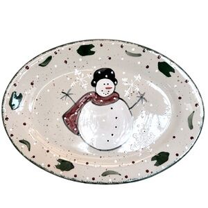 Holiday Oval Red/Green/White Platter with Snowman and Snowflakes by Nantucket.